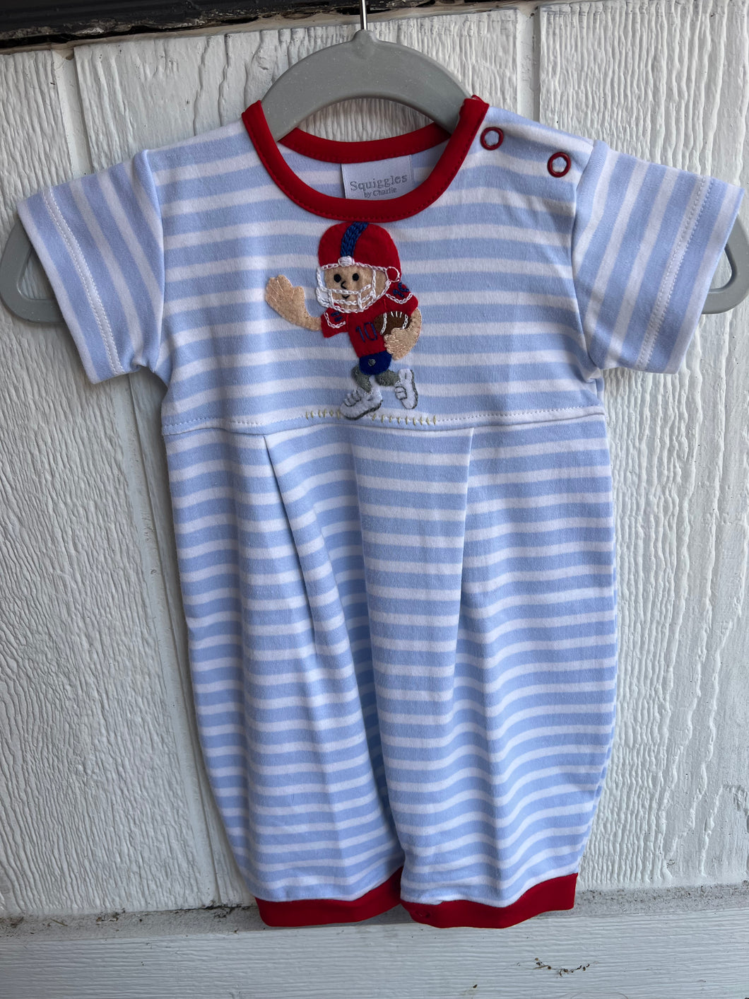 Powder Blue Striped Football Player Romper by Squiggles