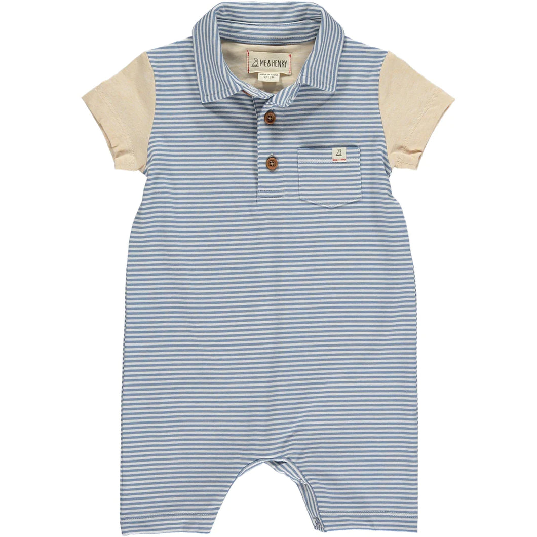 Blue Color Sleeve Polo Romper by Me & Henry