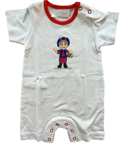 Powder Blue & Red Football Player Romper by Squiggles