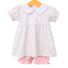 Load image into Gallery viewer, Pink Trellis Bow Charlotte Bloomer Set by Jellybean (ARRIVING IN APRIL)
