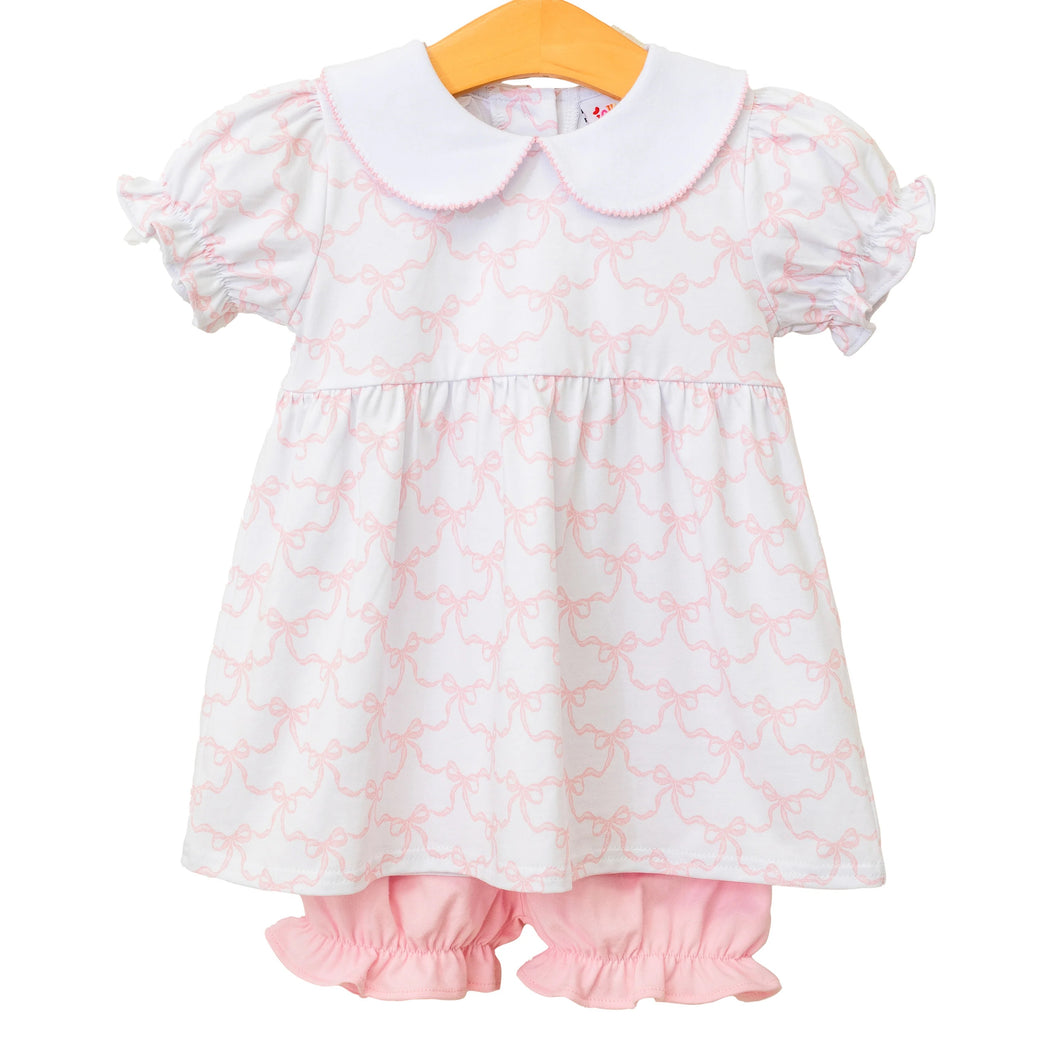 Pink Trellis Bow Charlotte Bloomer Set by Jellybean (ARRIVING IN APRIL)