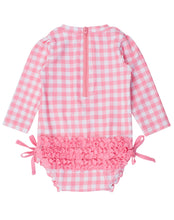 Load image into Gallery viewer, Bubblegum Gingham LS One-Piece Rashguard by RuffleButts
