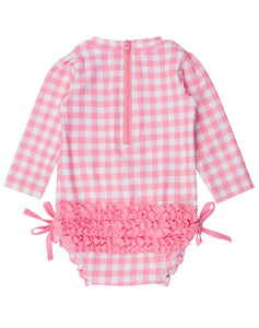 Bubblegum Gingham LS One-Piece Rashguard by RuffleButts