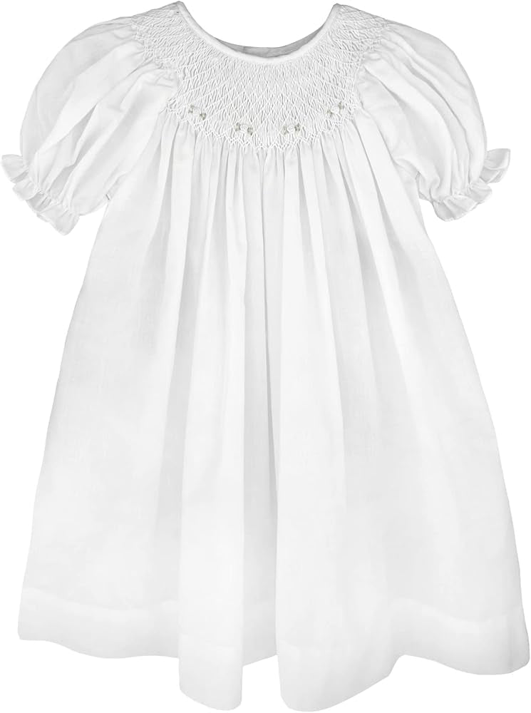 White Smocked Detail Dress by Petit Ami