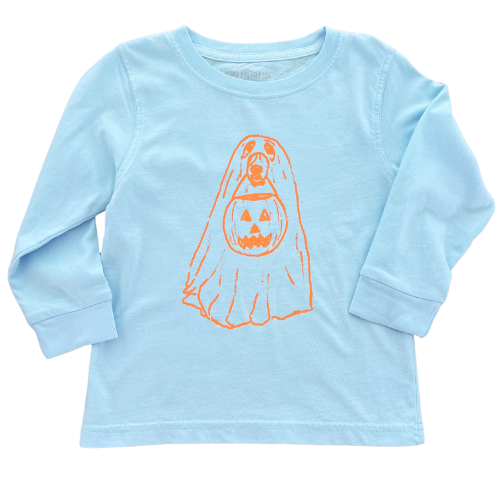 LS Light Blue Halloween Spooky Dog T-Shirt by Mustard & Ketchup Kids