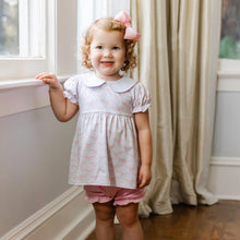 Load image into Gallery viewer, Pink Trellis Bow Charlotte Bloomer Set by Jellybean (ARRIVING IN APRIL)
