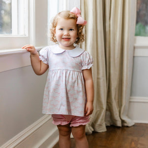 Pink Trellis Bow Charlotte Bloomer Set by Jellybean (ARRIVING IN APRIL)