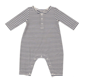 Navy & Oats Stripe Henley Romper by Angel Dear