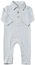 Load image into Gallery viewer, Grey/White Stripe Polo Romper by Me &amp; Henry
