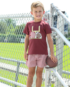 Maroon Touchdown Gingham Short Set