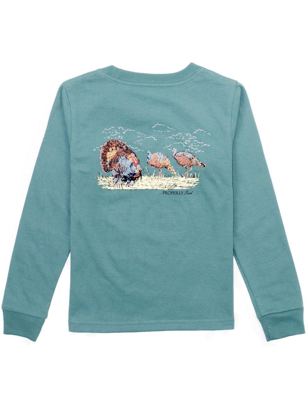 Boys Turkey Hunt LS Marine Green by Properly Tied