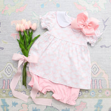 Load image into Gallery viewer, Pink Trellis Bow Charlotte Bloomer Set by Jellybean (ARRIVING IN APRIL)
