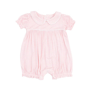 Pink Mini Gingham Puff Sleeve Bubble by Angel Dear