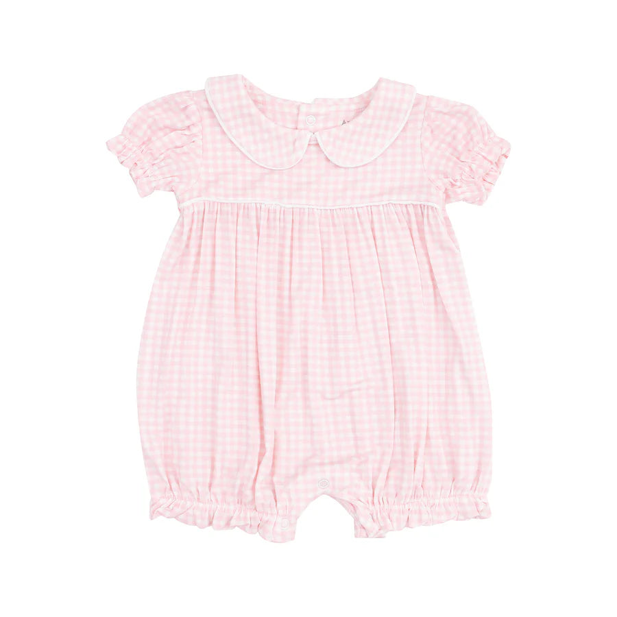 Pink Mini Gingham Puff Sleeve Bubble by Angel Dear