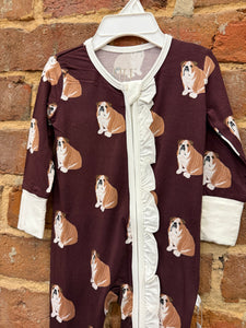 Girls Ruffle Maroon Bulldog Zipper Romper by Hamner Hill