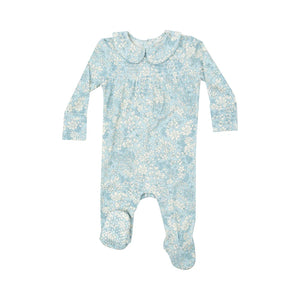 Smocked Blue Meadow Floral Footie by Angel Dear