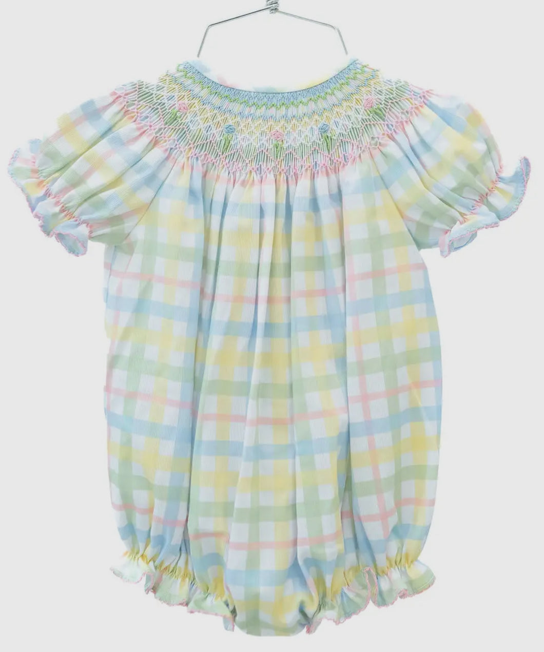 Pastel Color Smocked Plaid Birdie Bubble