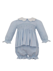 White Scalloped Collar Long Sleeve Bloomer Set by Petit Bebe