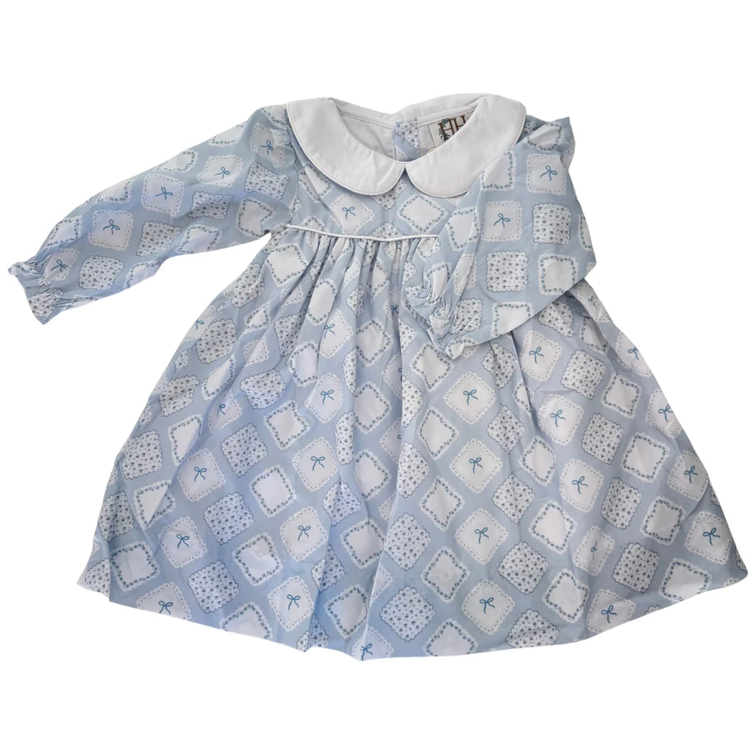 Girls Quilted Bow Patch Long Sleeve Dress by Hamner Hill