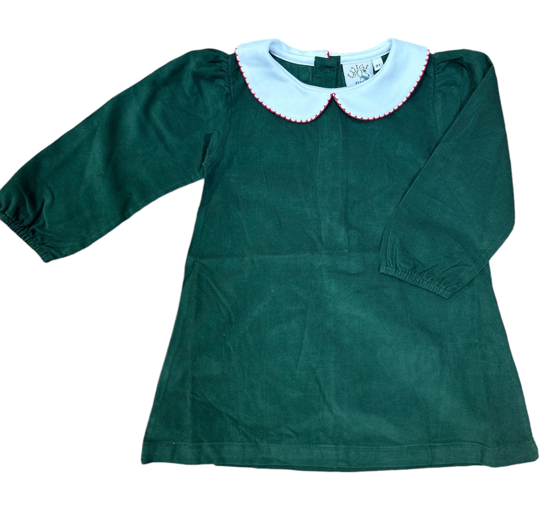 Collared Green Corduroy LS Dress