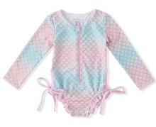 Load image into Gallery viewer, Shimmer Mermaid LS Rashguard One-Piece Swimsuit by Swoon Baby
