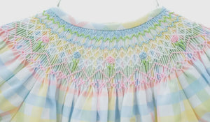 Pastel Color Smocked Plaid Birdie Bubble