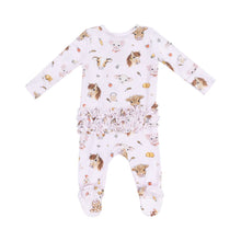 Load image into Gallery viewer, Pink Vintage Animal Faces Ruffle Back Footie by Angel Dear
