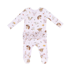 Pink Vintage Animal Faces Ruffle Back Footie by Angel Dear