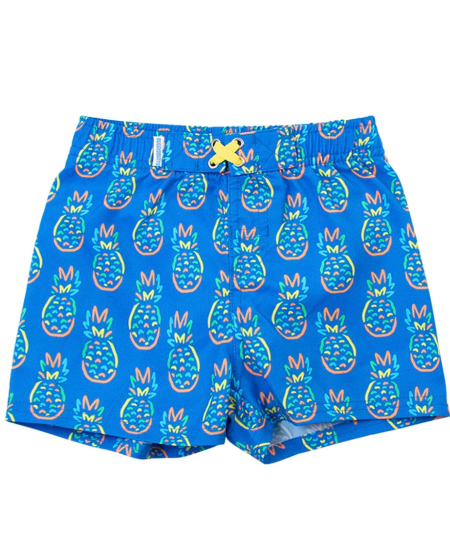 Neon Blue Pineapples Swim Trunks by Ruggedbutts