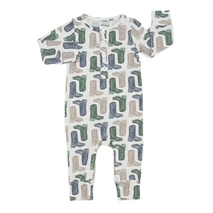 Boys Boots Long Sleeve Button Romper by Hamner Hill