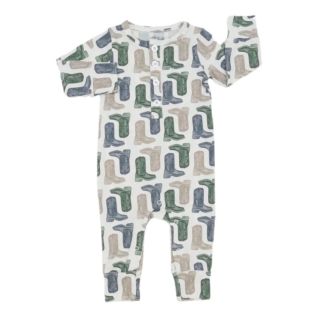 Boys Boots Long Sleeve Button Romper by Hamner Hill