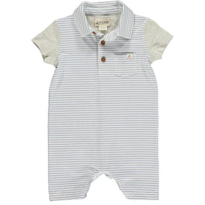 White/Blue Striped Polo Romper by Me & Henry
