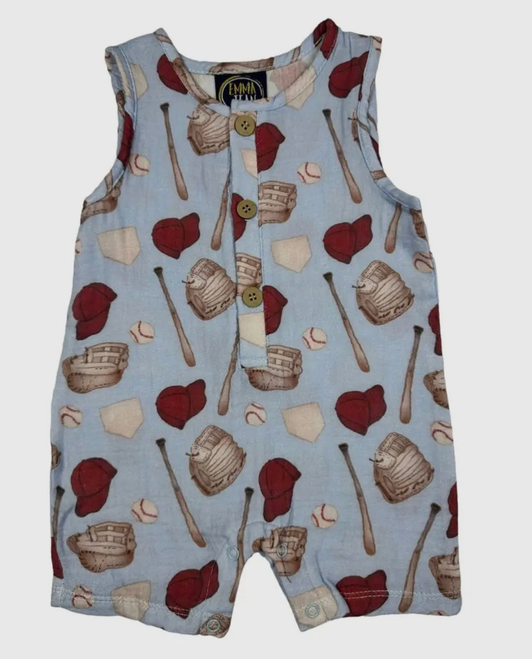 Baseball Pattern Henley Romper