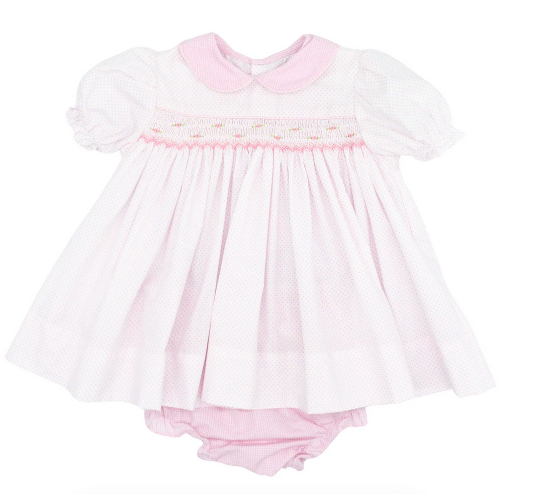 Pink Dot Smocked Bloomer Set by Petit Ami