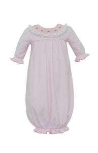 Pink Gingham Knit Smocked Collar Gown by Petit Bebe