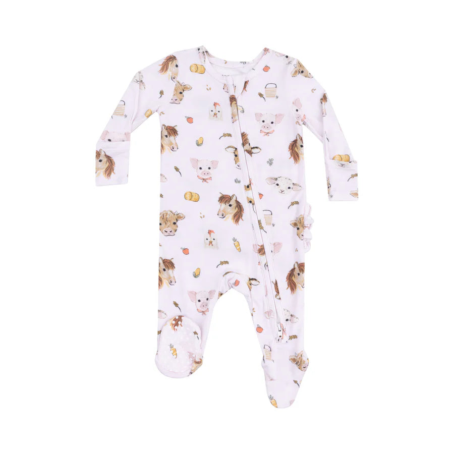 Pink Vintage Animal Faces Ruffle Back Footie by Angel Dear