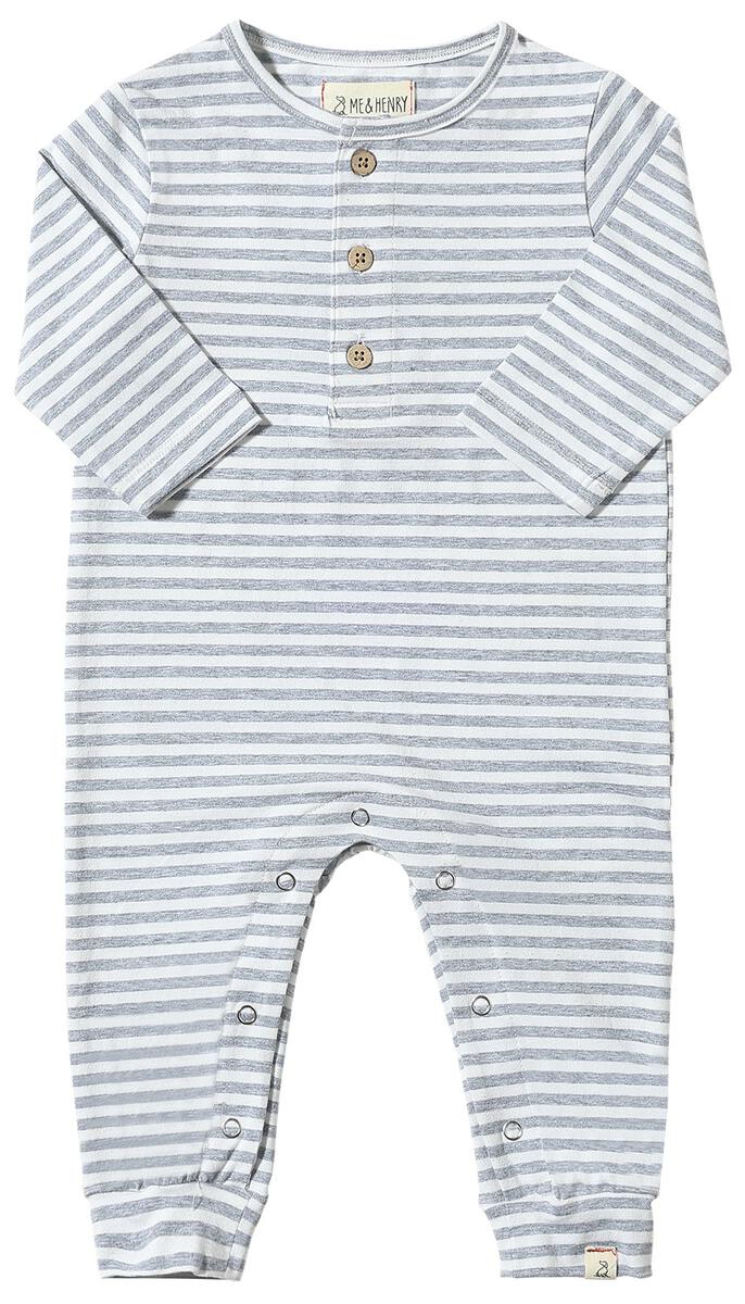 Grey/White Stripe Mason Romper by Me & Henry