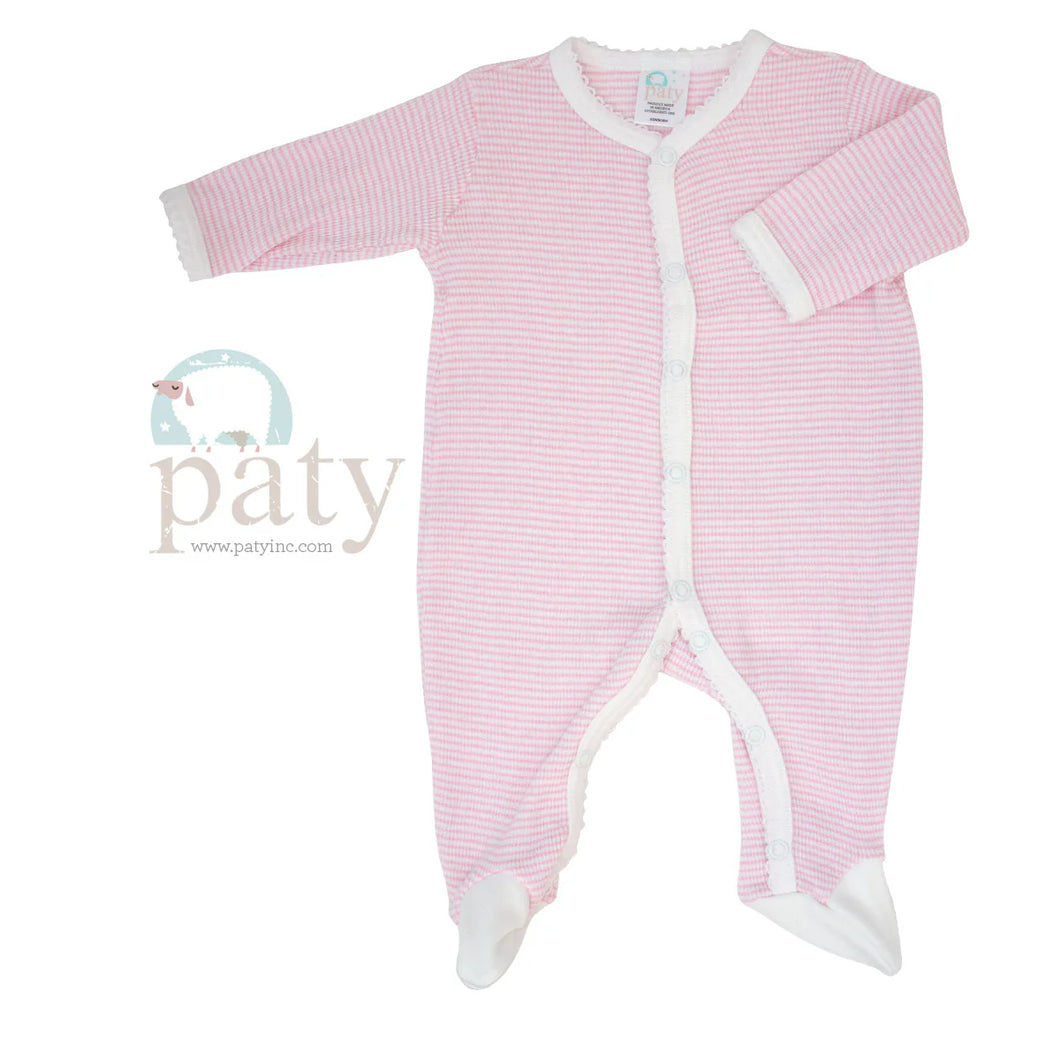 Pink/White Rib Knit Footie by Paty