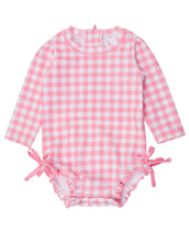 Load image into Gallery viewer, Bubblegum Gingham LS One-Piece Rashguard by RuffleButts
