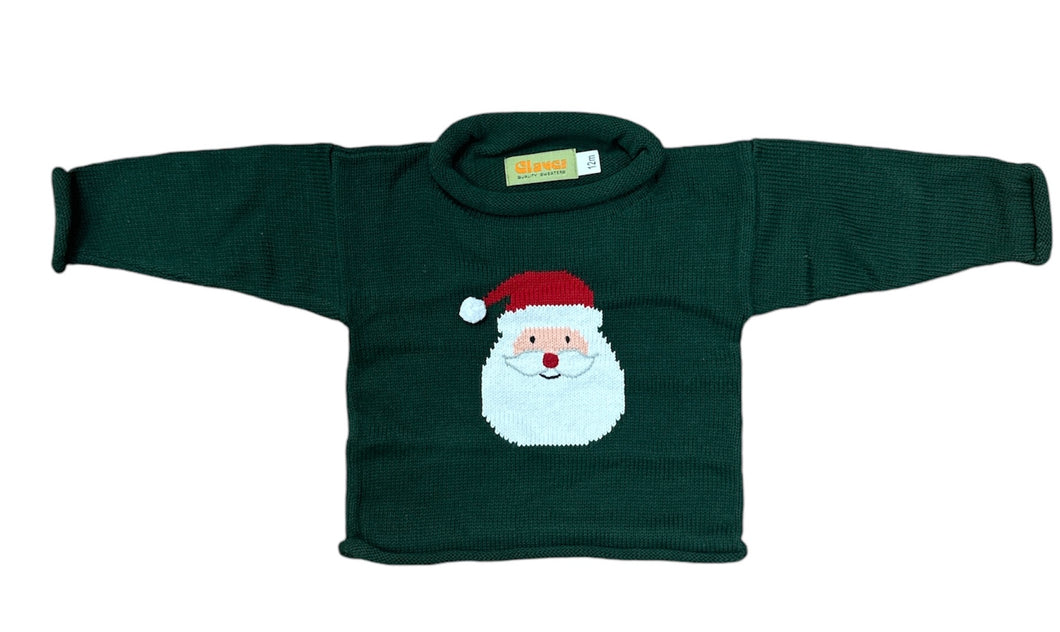 Hunter Green Santa Head Roll-neck Sweater