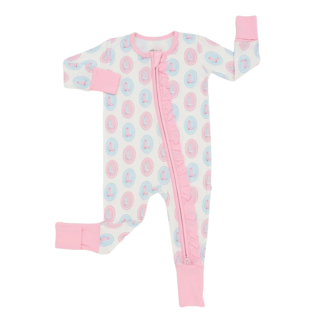 Pastel Oval Boots Ruffle Double Zipper Romper by Hamner Hill