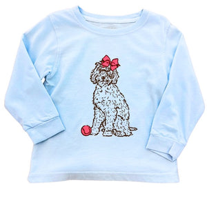 LS Light Blue Doodle Dog w/ Bow T-Shirt by Mustard & Ketchup Kids