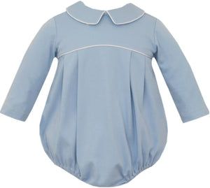 Blue Knit Collared Bubble by Petit Bebe