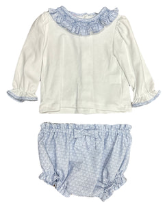 White & Blue Floral Bloomer Set by Petit Bebe