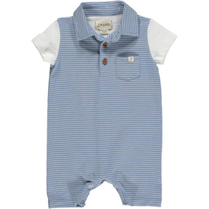 Blue White Striped Polo Romper by Me & Henry