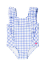 Load image into Gallery viewer, Blue Gingham One-Piece by RuffleButts
