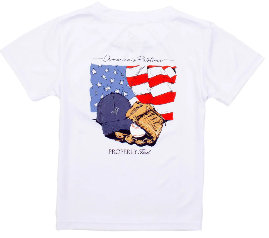 Boys Performance Tee SS America's Pasttime White by Properly Tied