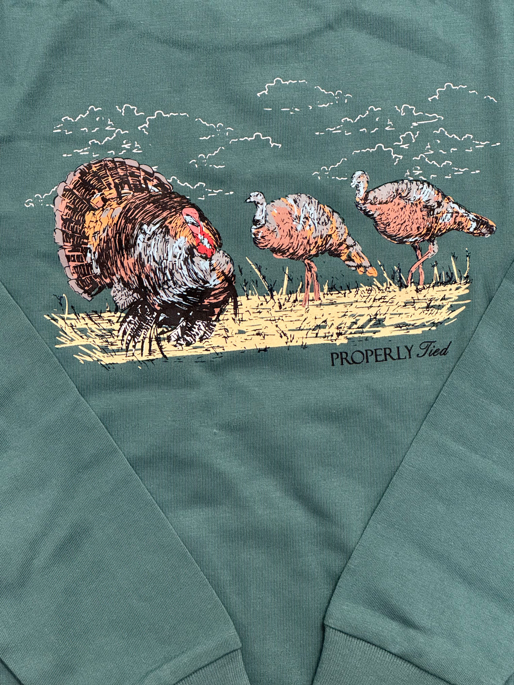 Boys Turkey Hunt LS Marine Green by Properly Tied