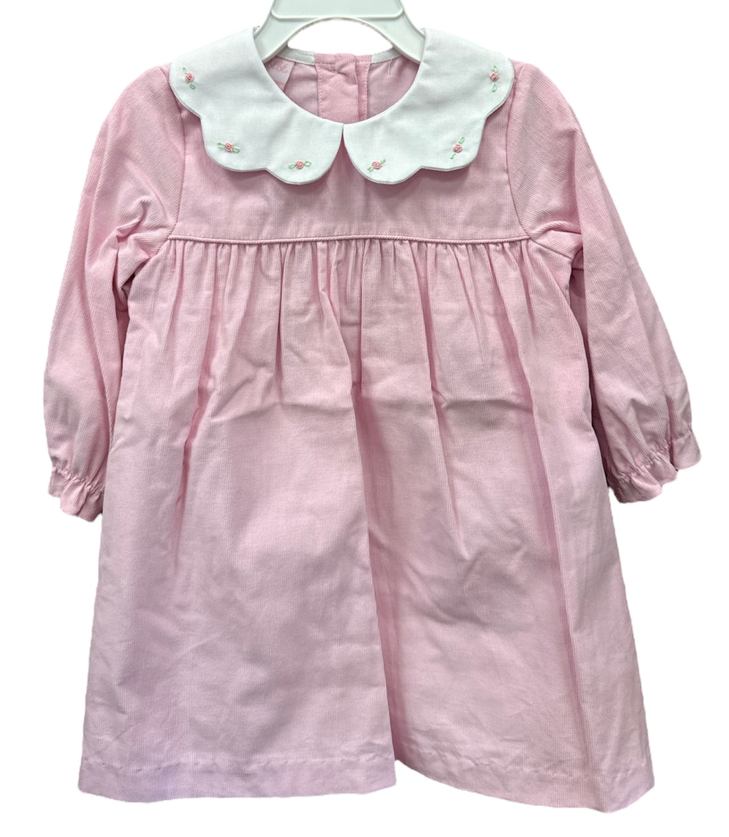 Pink Scalloped Collar Corduroy Dress by Petit Bebe