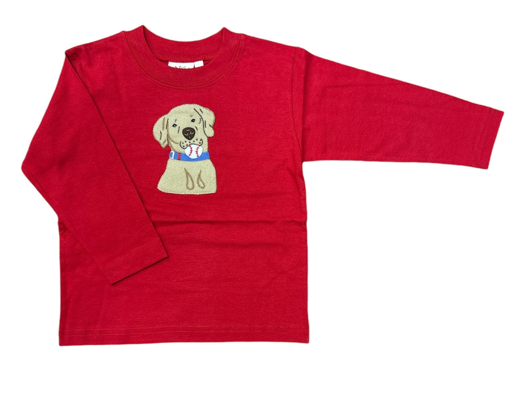 Deep Red Lab w/ Baseball LS Tshirt